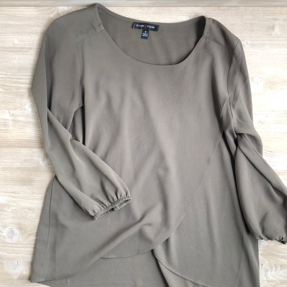 Olive dress top, 3/4 sleeve